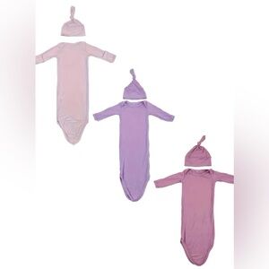 (3) Bamboo Baby Gowns Wrap Knot Swaddles with Hats